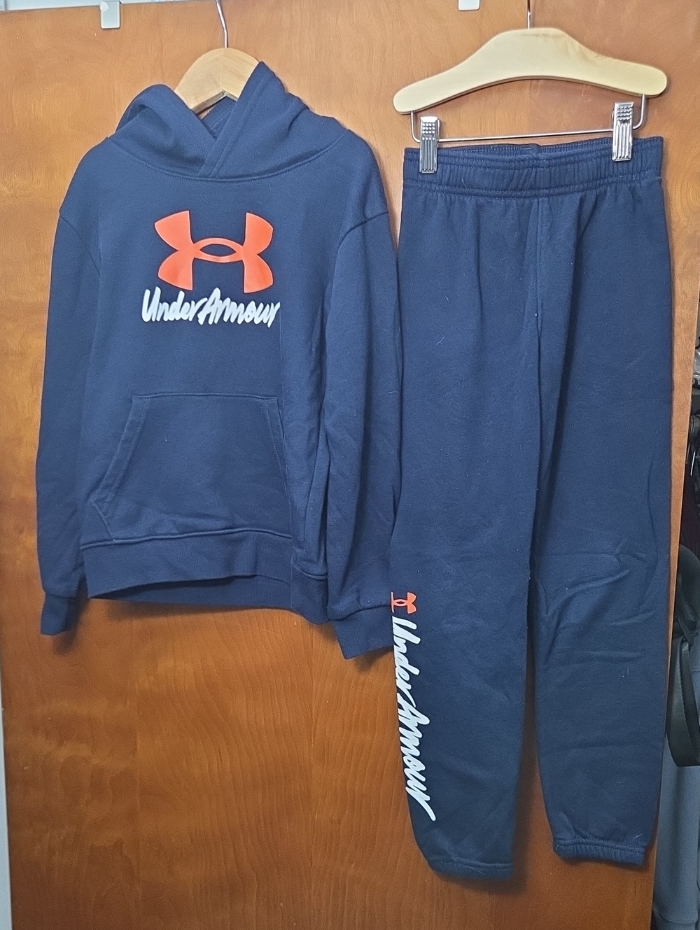 Under Armour Navy Sweatshirt & Joggers with Orange Logo
